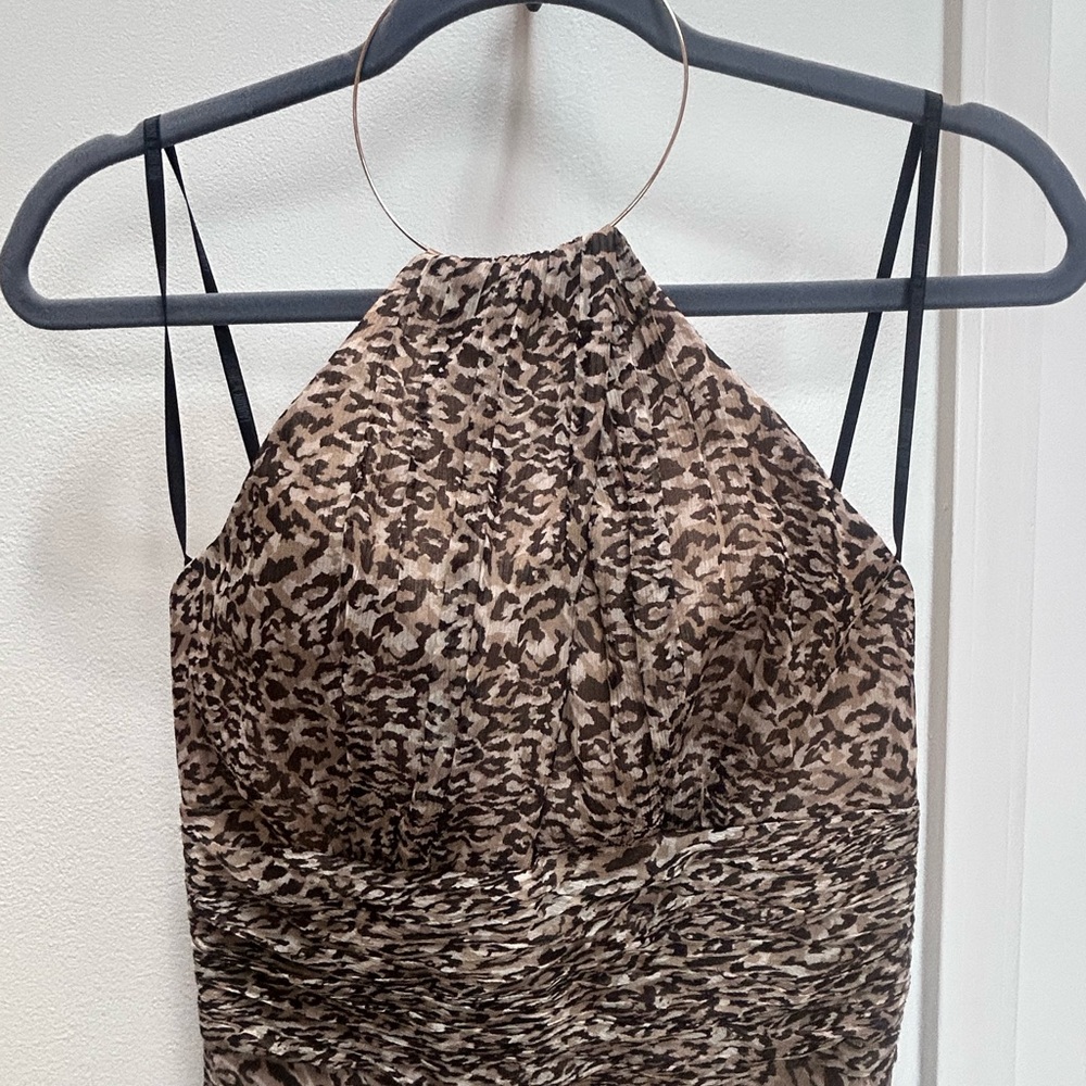 Silk Chiffon Leopard Print Halter Dress Y2K - Picture 2 of 8